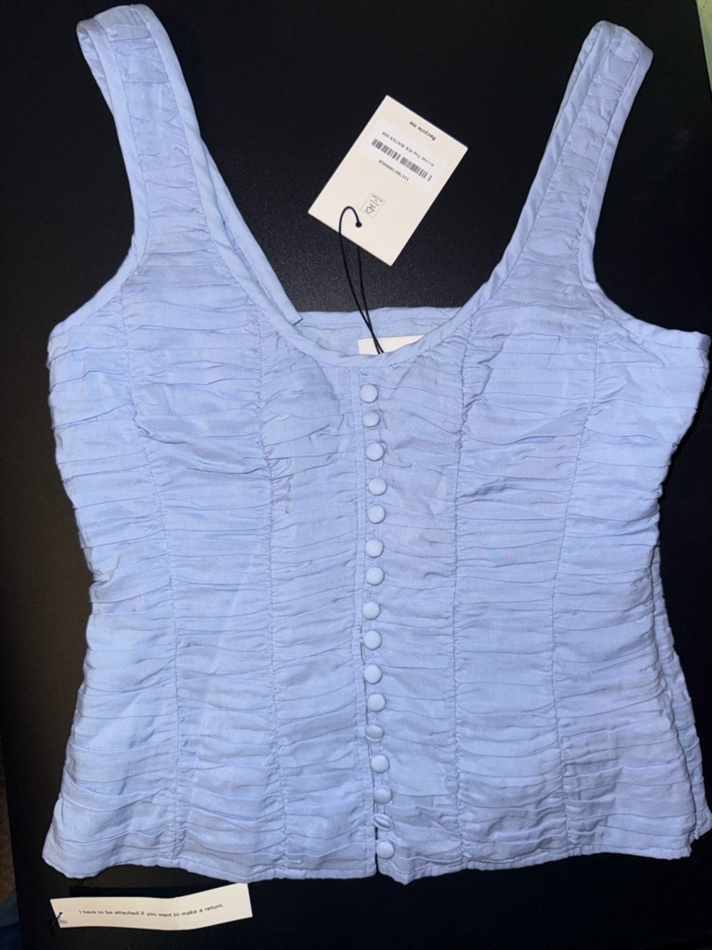 Light Blue Ruched Button-Front Tank Top - Picture 4 of 16